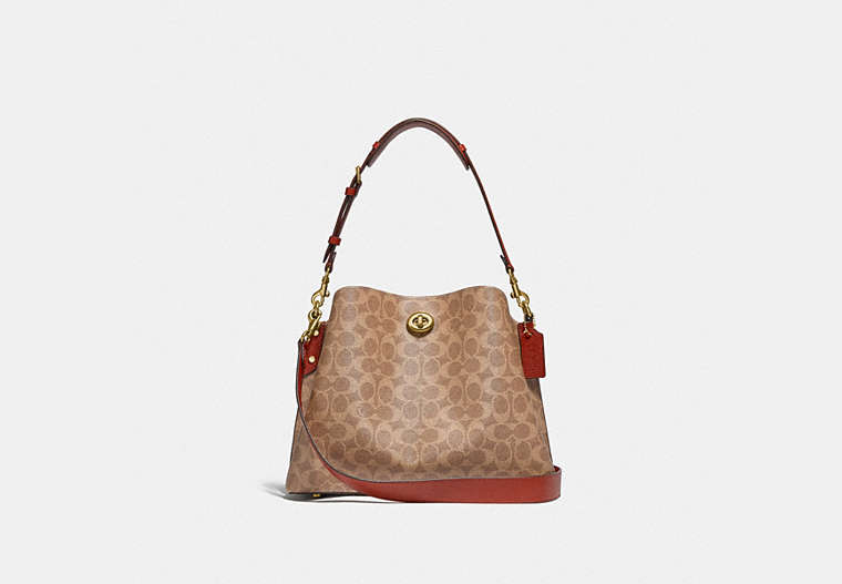 COACH®,WILLOW SHOULDER BAG IN SIGNATURE CANVAS,canvas,Medium,Brass/Tan/Rust,Front View image number 0