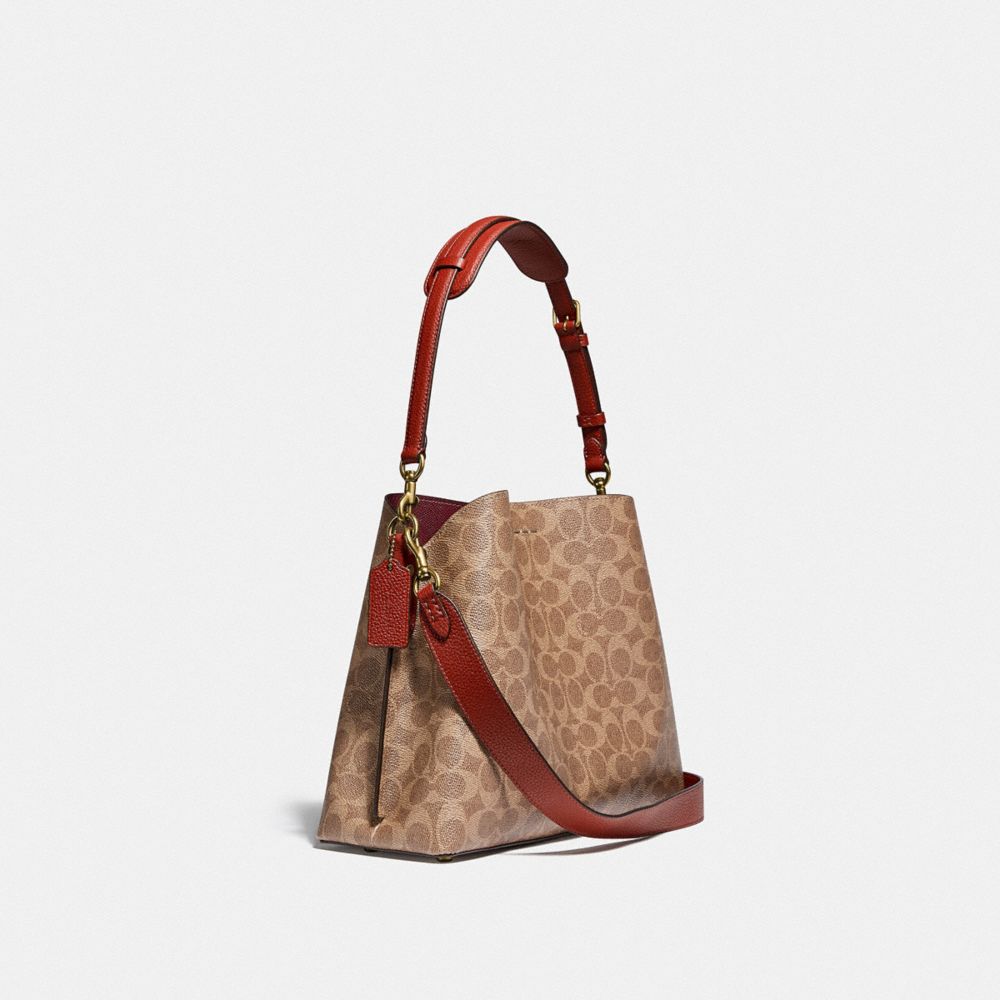 COACH®,WILLOW SHOULDER BAG IN SIGNATURE CANVAS,canvas,Medium,Brass/Tan/Rust,Angle View
