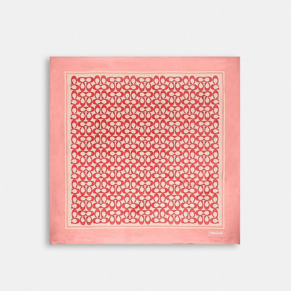 COACH®,VINTAGE SIGNATURE PRINT SILK SQUARE SCARF,Silk,Coral,Front View image number 0