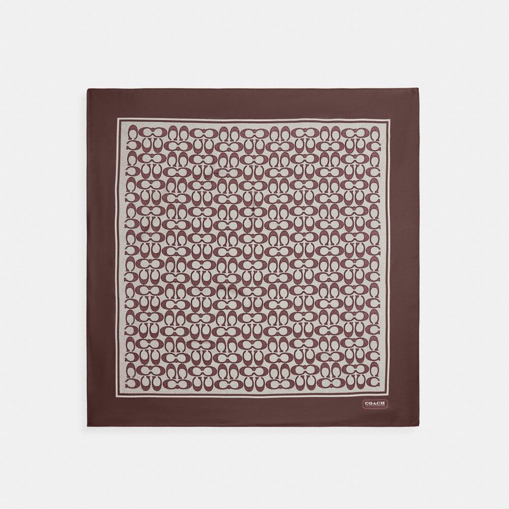 Coach Textured Signature Print Silk Square Scarf In Brown