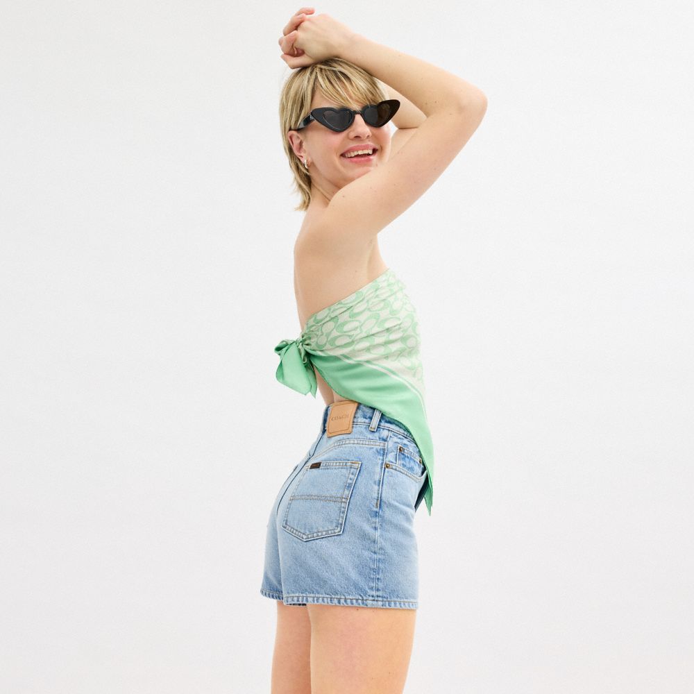 COACH®,CARRÉ DE SOIE À MOTIF EXCLUSIF TEXTURÉ,Soie,Pistache pâle,Detail View