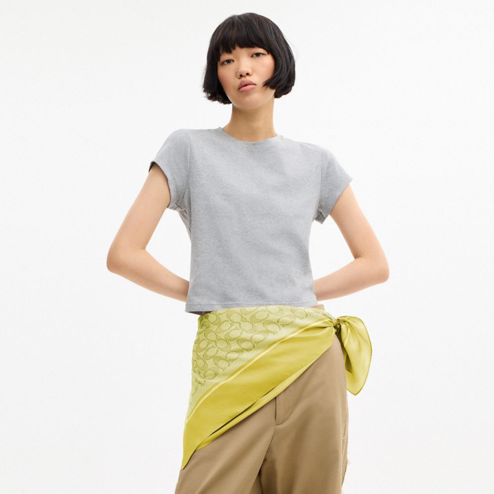 COACH®,Textured Signature Print Silk Square Scarf,Silk,Square,Color Block,Casual,,Detail View
