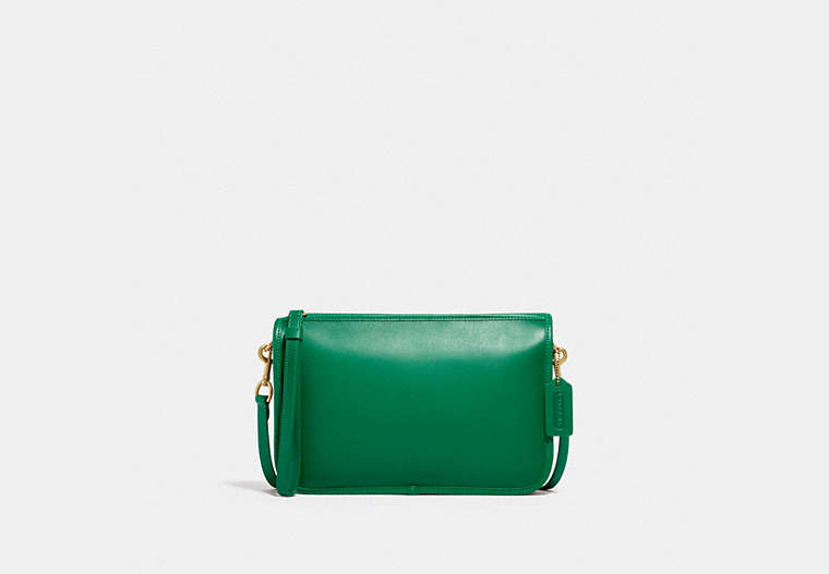 COACH®,QUINN CROSSBODY,Smooth Leather,Medium,Brass/Green,Front View
