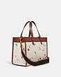 COACH®,FIELD TOTE 30 WITH GARDEN EMBROIDERY COACH BADGE,canvas,Large,Brass/Natural,Angle View