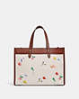 COACH®,FIELD TOTE 30 WITH GARDEN EMBROIDERY COACH BADGE,canvas,Large,Brass/Natural,Back View