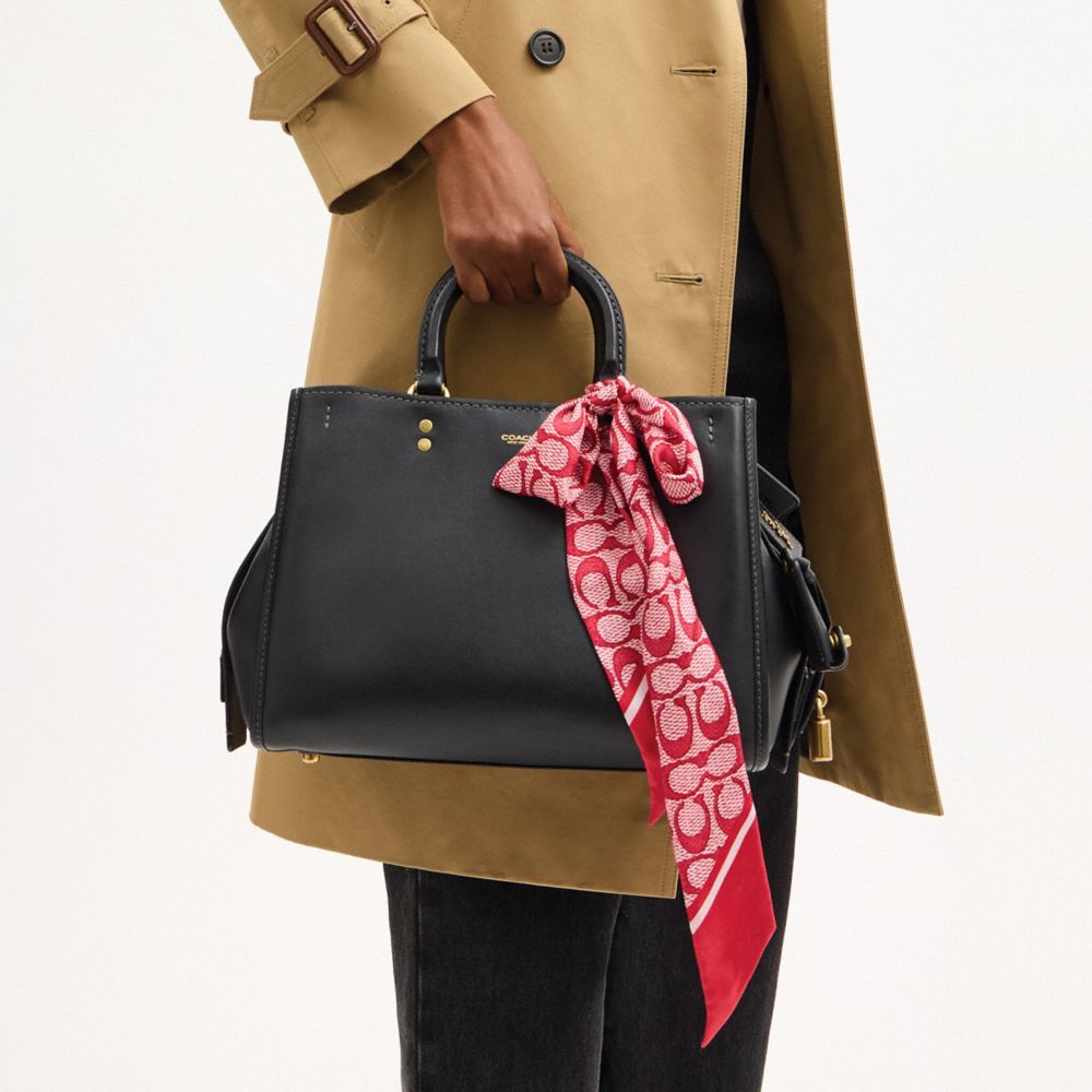 COACH®,Textured Signature Print Silk Skinny Scarf,Silk,Neckerchief,Color Block,Casual,Red,Detail View