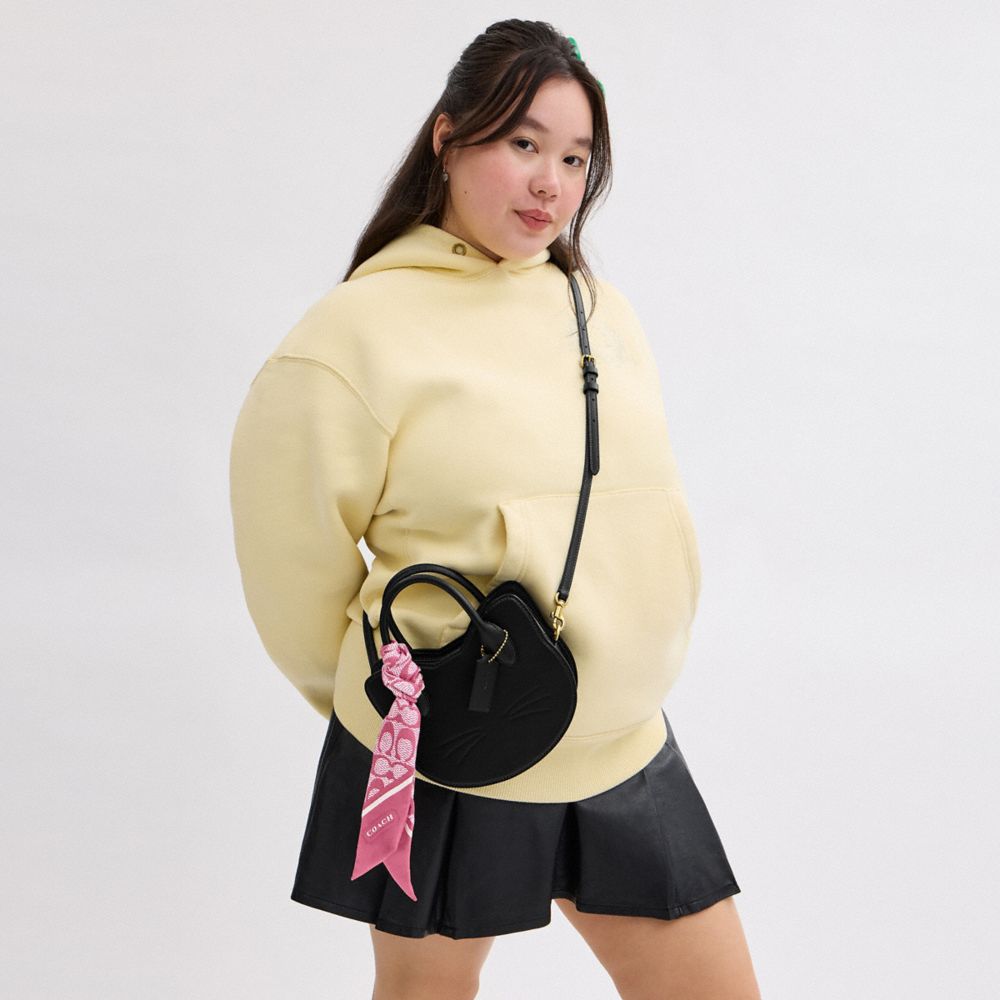 COACH®,Textured Signature Print Silk Skinny Scarf,Silk,Neckerchief,Color Block,Casual,Fuchsia,Detail View