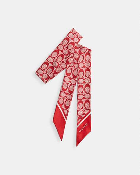 COACH®,VINTAGE SIGNATURE PRINT SILK SKINNY SCARF,Silk,Sport Red,Front View