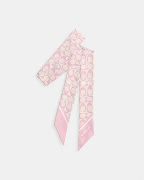 COACH®,VINTAGE SIGNATURE PRINT SILK SKINNY SCARF,Silk,Soft Pink,Front View