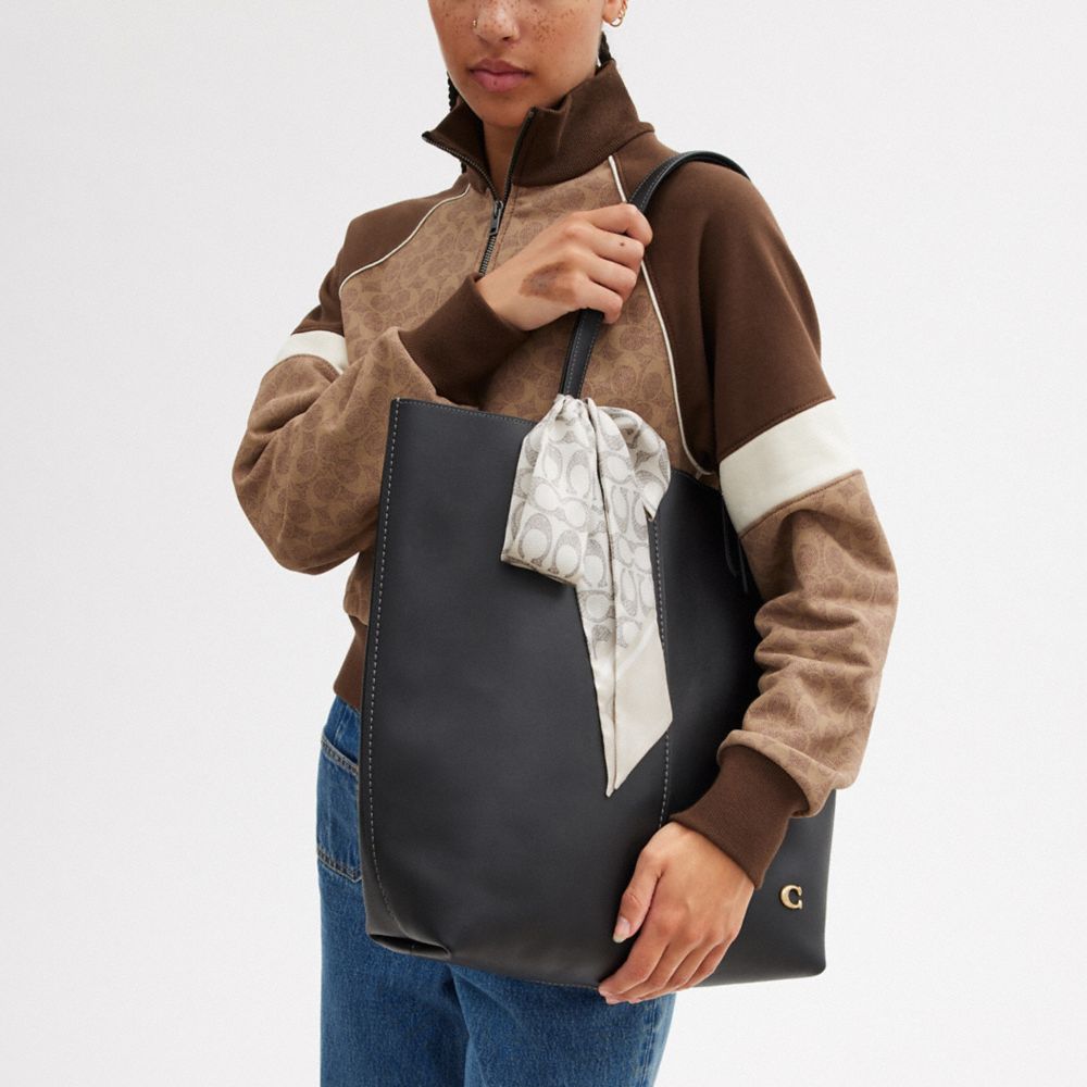 COACH®,Textured Signature Print Silk Skinny Scarf,Silk,Neckerchief,Color Block,Casual,White,Detail View