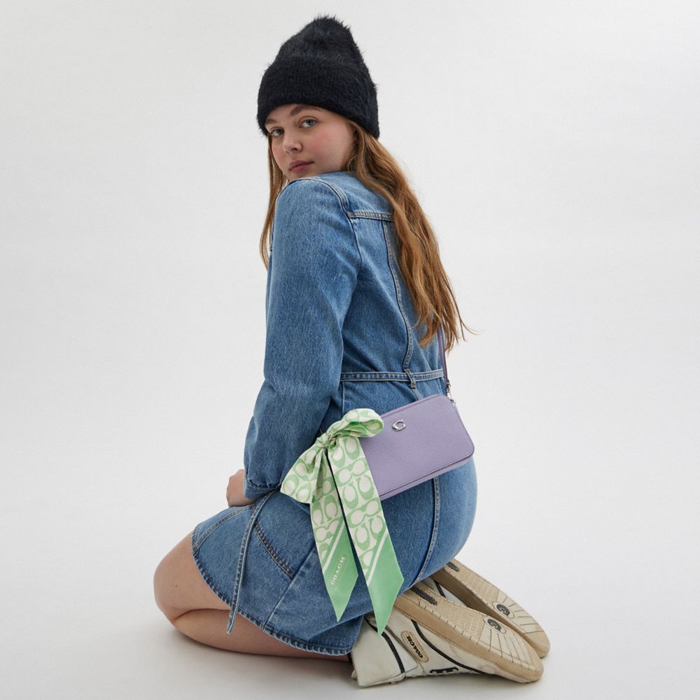 COACH®,Textured Signature Print Silk Skinny Scarf,Silk,Neckerchief,Color Block,Casual,Green,Detail View