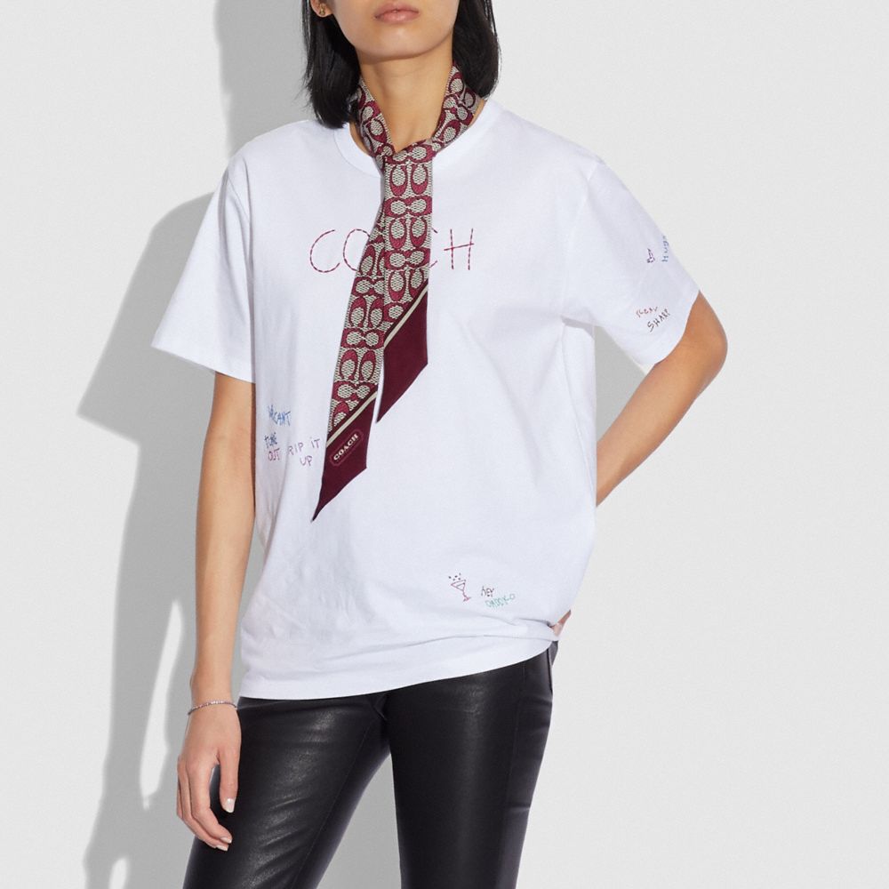 COACH®,Textured Signature Print Silk Skinny Scarf,Silk,Neckerchief,Color Block,Casual,,Detail View