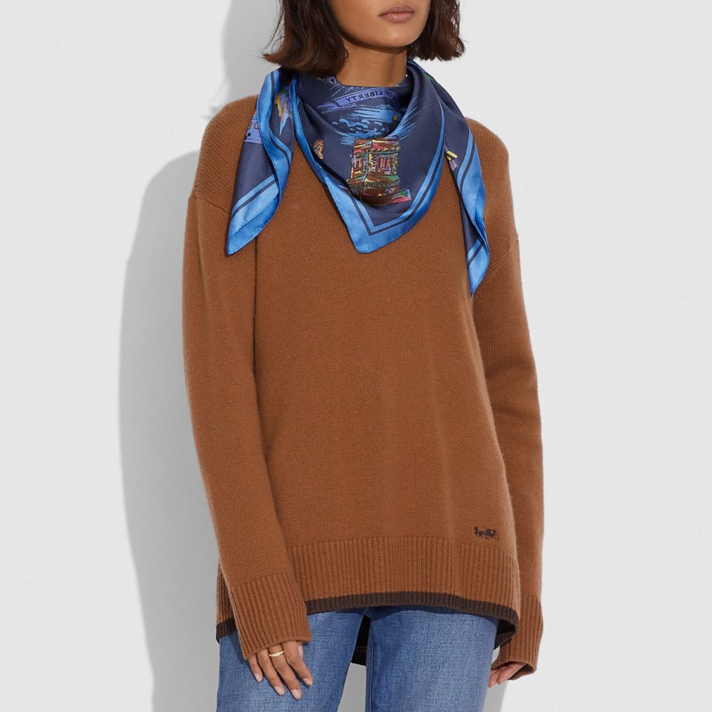 Souvenir Print Silk Square Scarf