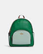 COACH®,COURT BACKPACK IN COLORBLOCK,Leather,Large,Gold/Green/Light Teal Multi,Front View