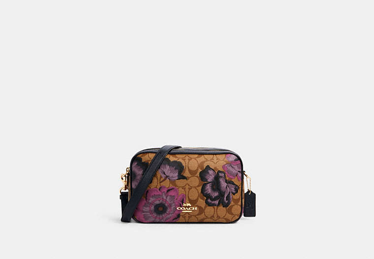 COACH®,JES CROSSBODY IN SIGNATURE CANVAS WITH KAFFE FASSETT PRINT,Small,Gold/Khaki Multi,Front View