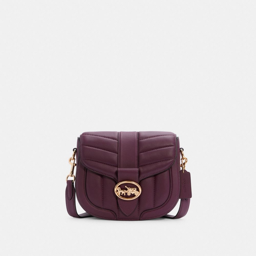 COACH®,GEORGIE SADDLE BAG WITH QUILTING,Small,Gold/Boysenberry,Front View