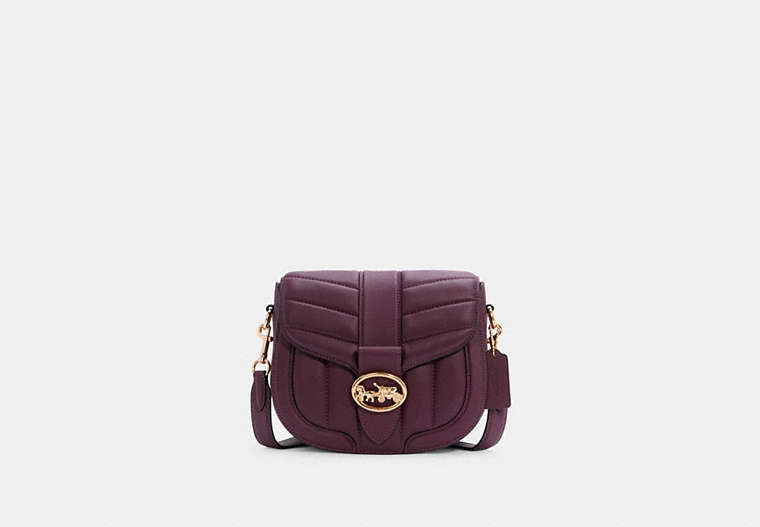 COACH®,GEORGIE SADDLE BAG WITH QUILTING,Small,Gold/Boysenberry,Front View