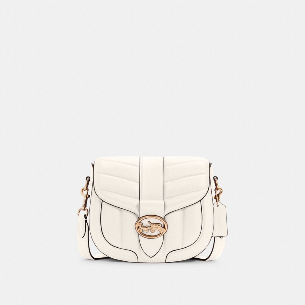 COACH®,GEORGIE SADDLE BAG WITH QUILTING,Small,Gold/Chalk,Front View