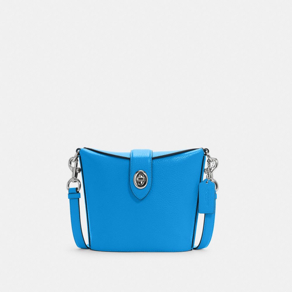 COACH®,ADDIE CROSSBODY,Leather,Small,Silver/Vivid Blue,Front View