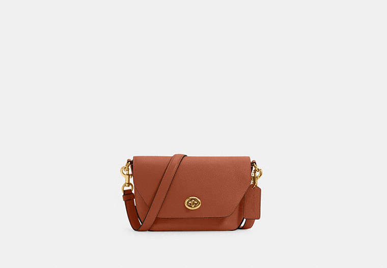 COACH®,KARLEE CROSSBODY,Pebbled Leather,Small,Gold/Redwood,Front View