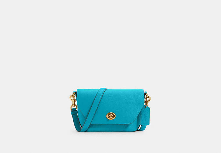 COACH®,KARLEE CROSSBODY,Pebbled Leather,Small,Gold/Teal,Front View