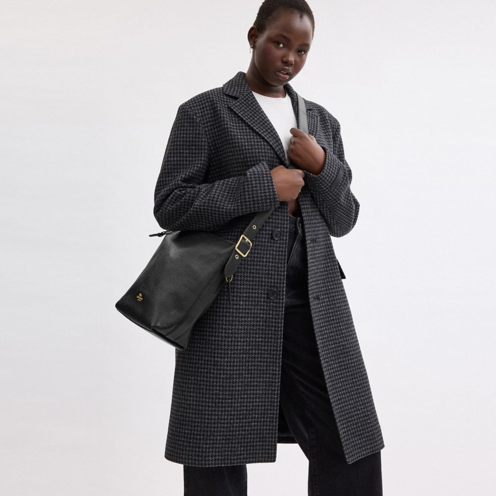 COACH®,Val Duffle Bag,Leather,Hobo,Belt,Gold Metal,Casual,Black,Detail View