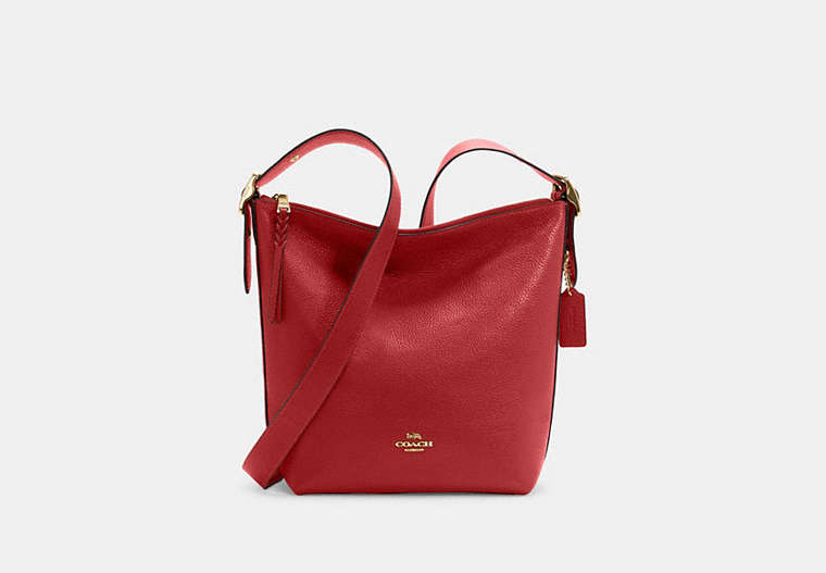 COACH®,VAL DUFFLE BAG,Pebbled Leather,Medium,Everyday,Gold/Red Apple,Front View