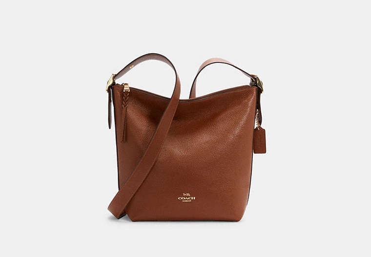 COACH®,VAL DUFFLE BAG,Pebbled Leather,Medium,Everyday,Gold/Redwood,Front View