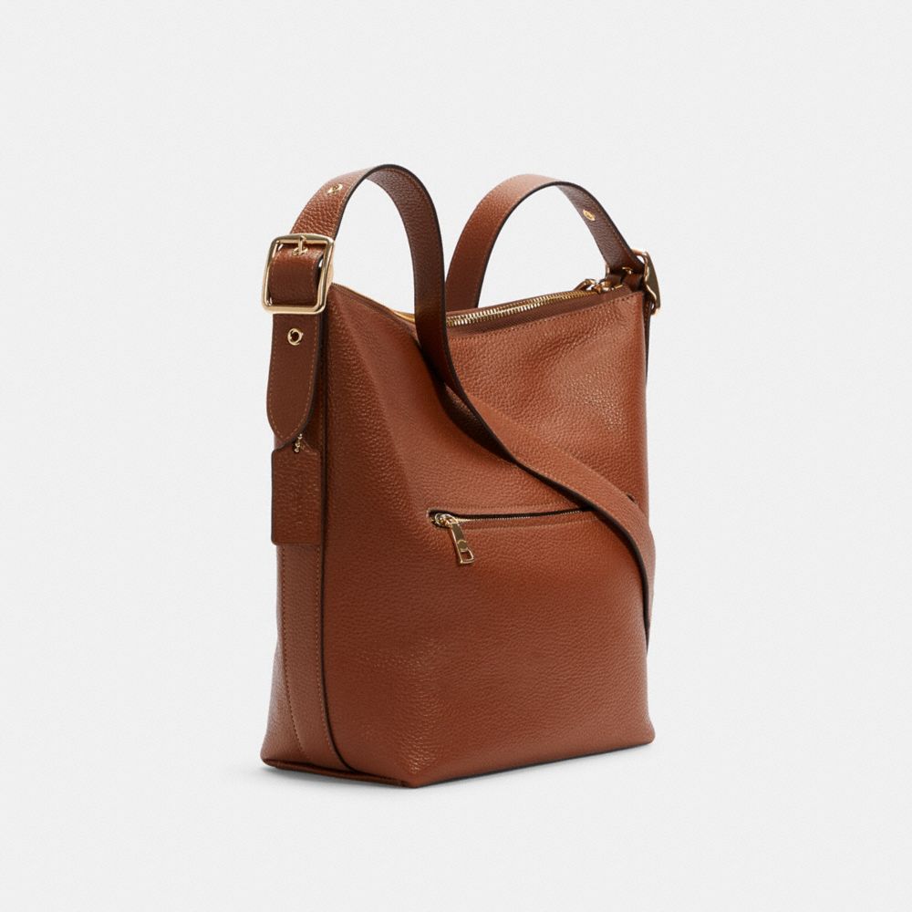 COACH®,VAL DUFFLE BAG,Pebbled Leather,Medium,Everyday,Gold/Redwood,Angle View