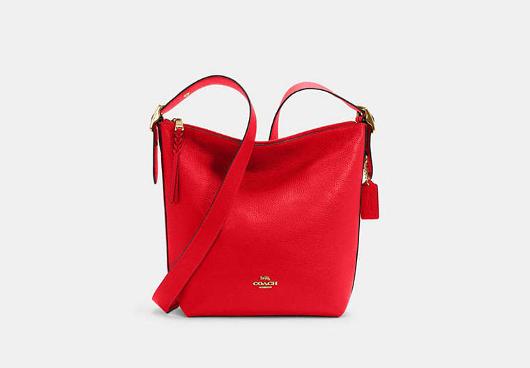 COACH®,VAL DUFFLE BAG,Pebbled Leather,Medium,Everyday,Gold/Electric Red,Front View
