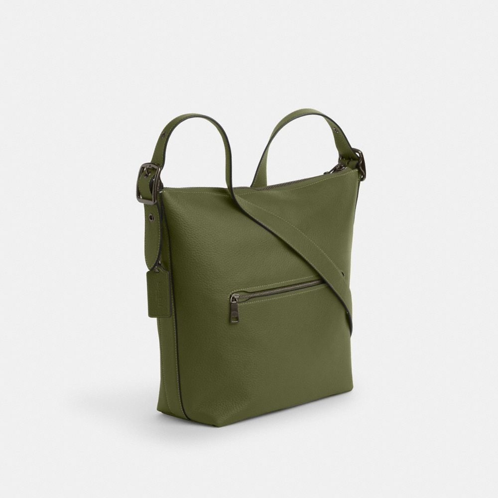 COACH®,Val Duffle Bag,Leather,Hobo,Belt,Gold Metal,Casual,Olive,Angle View