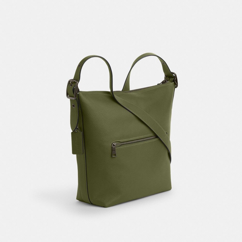 COACH®,Val Duffle Bag,Leather,Hobo,Belt,Gold Metal,Casual,Olive,Angle View