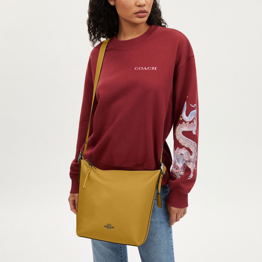 COACH®,Val Duffle Bag,Leather,Hobo,Belt,Gold Metal,Casual,Mustard,Detail View