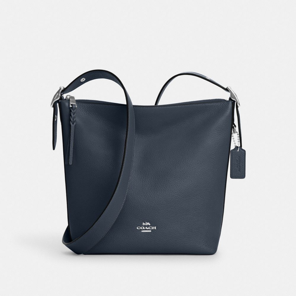 COACH®,VAL DUFFLE BAG,Pebbled Leather,Medium,Everyday,Silver/Denim,Front View
