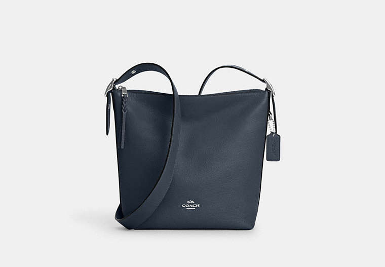 COACH®,VAL DUFFLE,Pebbled Leather,Medium,Everyday,Silver/Denim,Front View