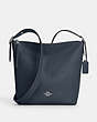 COACH®,VAL DUFFLE,Pebbled Leather,Medium,Everyday,Silver/Denim,Front View