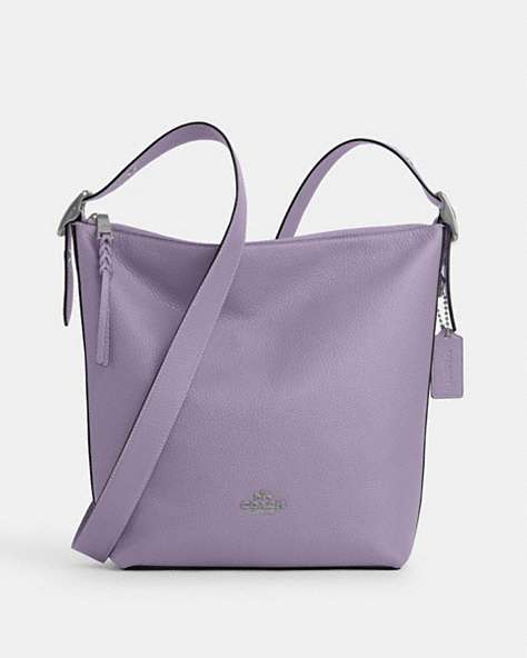 COACH®,VAL DUFFLE BAG,Pebbled Leather,Medium,Everyday,Silver/Light Violet,Front View