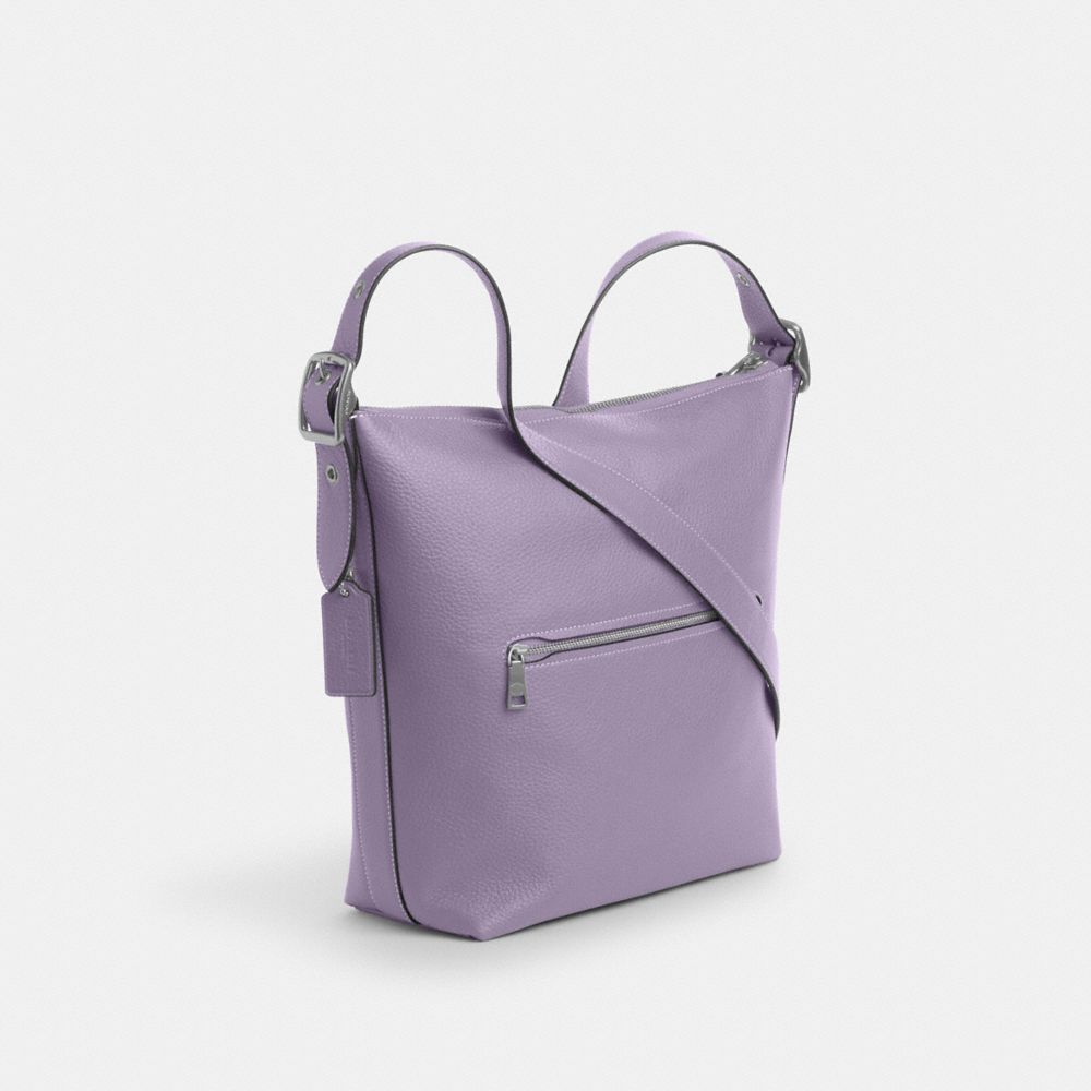 COACH®,VAL DUFFLE BAG,Pebbled Leather,Medium,Everyday,Silver/Light Violet,Angle View
