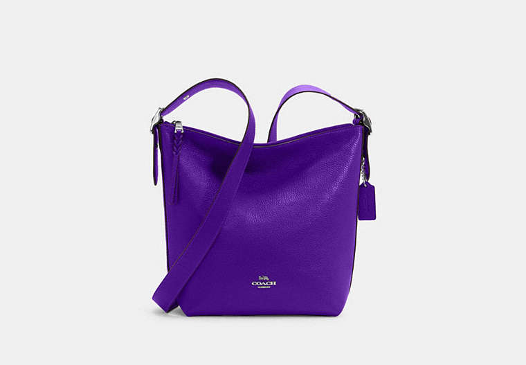 COACH®,VAL DUFFLE BAG,Pebbled Leather,Medium,Everyday,Silver/Sport Purple,Front View