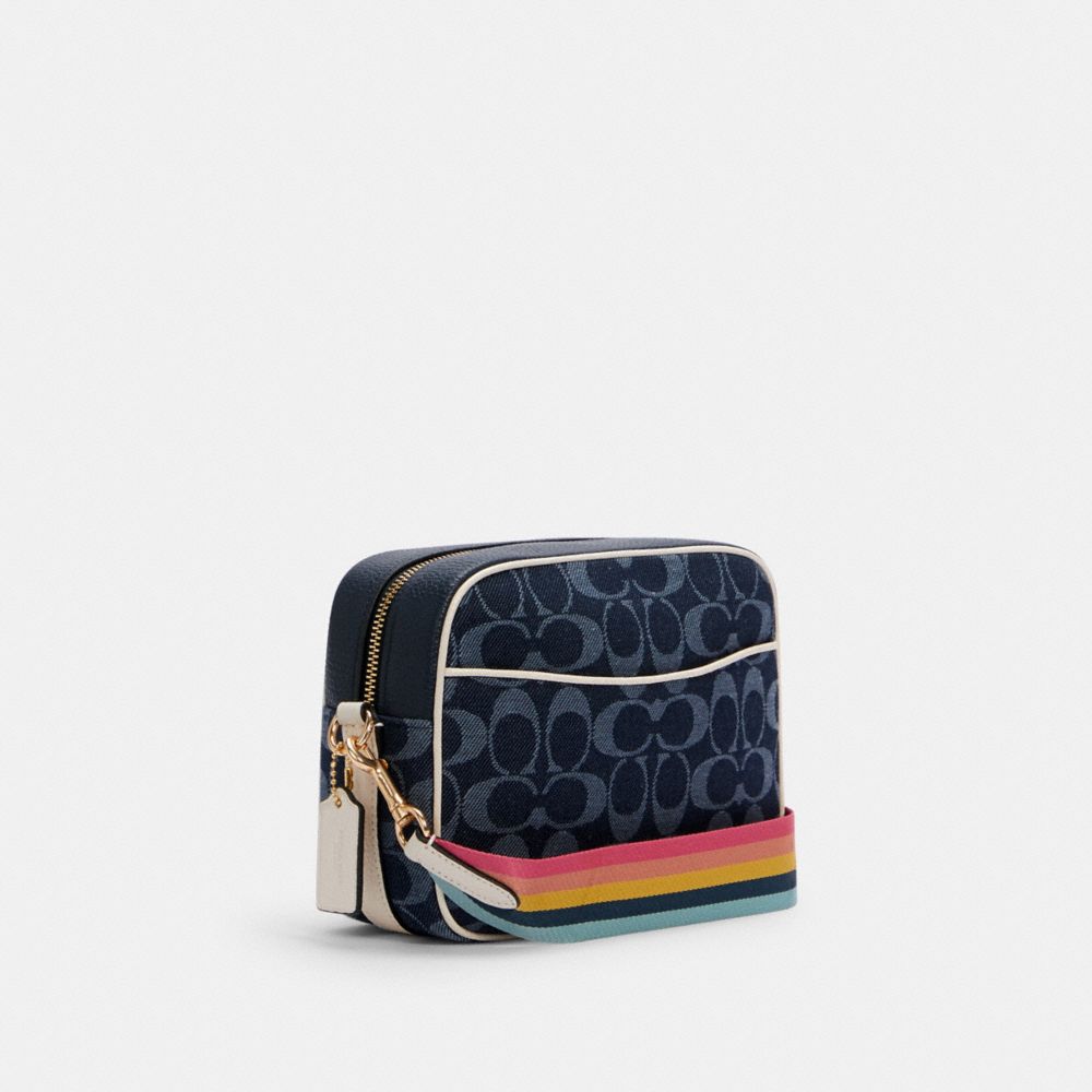 Coach Isla Signature Denim Crossbody with Rainbow Strap