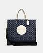COACH®,DEMPSEY TOTE BAG 40 IN SIGNATURE DENIM WITH COACH PATCH,Jacquard,X-Large,Gold/Denim Multi,Front View
