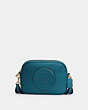 COACH®,DEMPSEY CAMERA BAG WITH PATCH,Small,Gold/Teal Ink,Front View