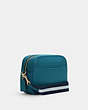 COACH®,DEMPSEY CAMERA BAG WITH PATCH,Small,Gold/Teal Ink,Angle View