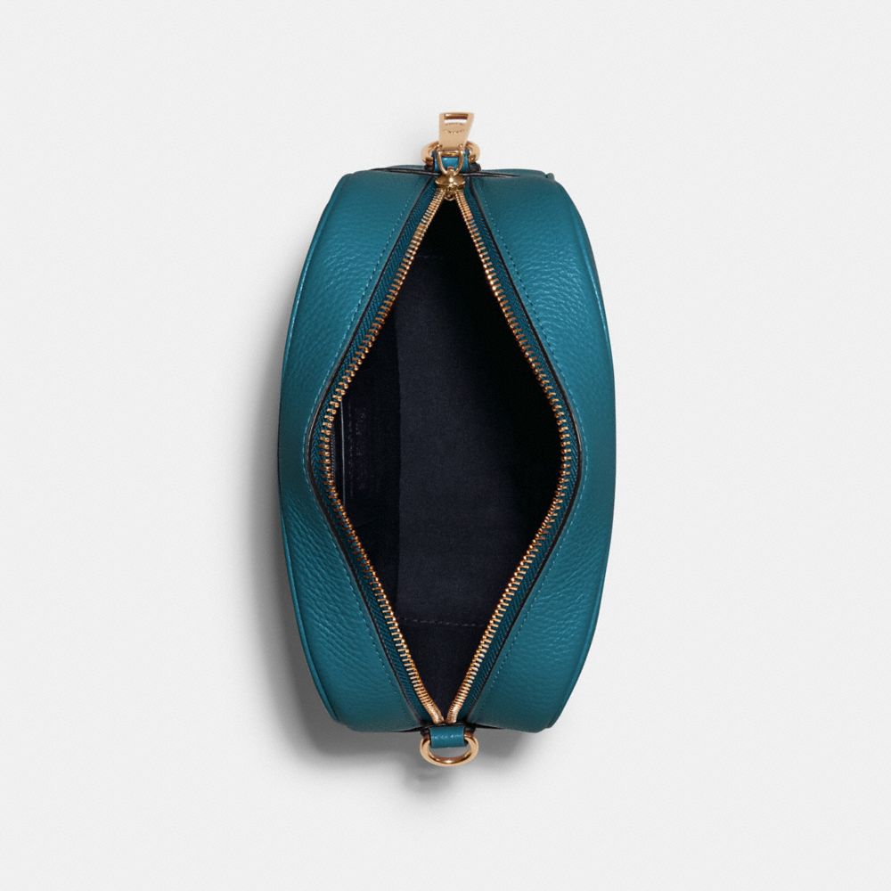 COACH®,SAC POUR APPAREIL PHOTO DEMPSEY AVEC ÉCUSSON,Cuir de galets,Or/Encre Bleu sarcelle,Inside View,Top View