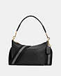 COACH®,DEMPSEY SHOULDER BAG WITH PATCH,Pebbled Leather,Small,Gold/Black,Front View