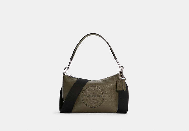 COACH®,DEMPSEY SHOULDER BAG WITH PATCH,Pebbled Leather,Small,Silver/Surplus,Front View