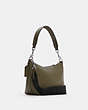 COACH®,DEMPSEY SHOULDER BAG WITH PATCH,Pebbled Leather,Small,Silver/Surplus,Angle View