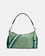 COACH®,DEMPSEY SHOULDER BAG WITH PATCH,Pebbled Leather,Small,Silver/Washed Green,Front View