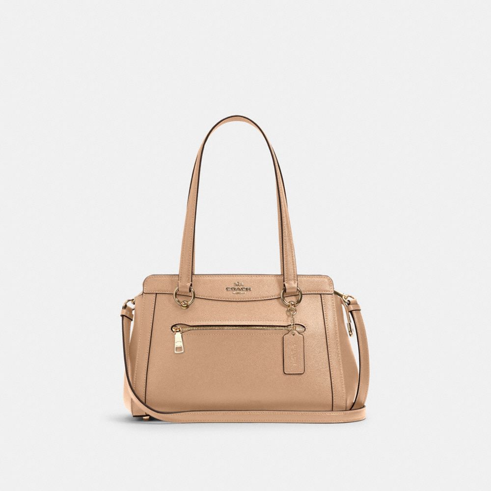 COACH®,KAILEY CARRYALL,Crossgrain Leather,Medium,Gold/Taupe,Front View