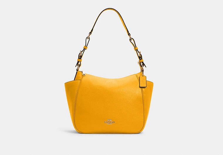 COACH®,RORI SHOULDER BAG,Pebbled Leather,Medium,Gold/Flax,Front View